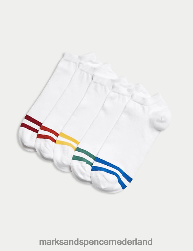 Marks & Spencer Heren 5 stuks coole en frisse katoenrijke sneakervoeringen witte mix kleding N8VZP5136