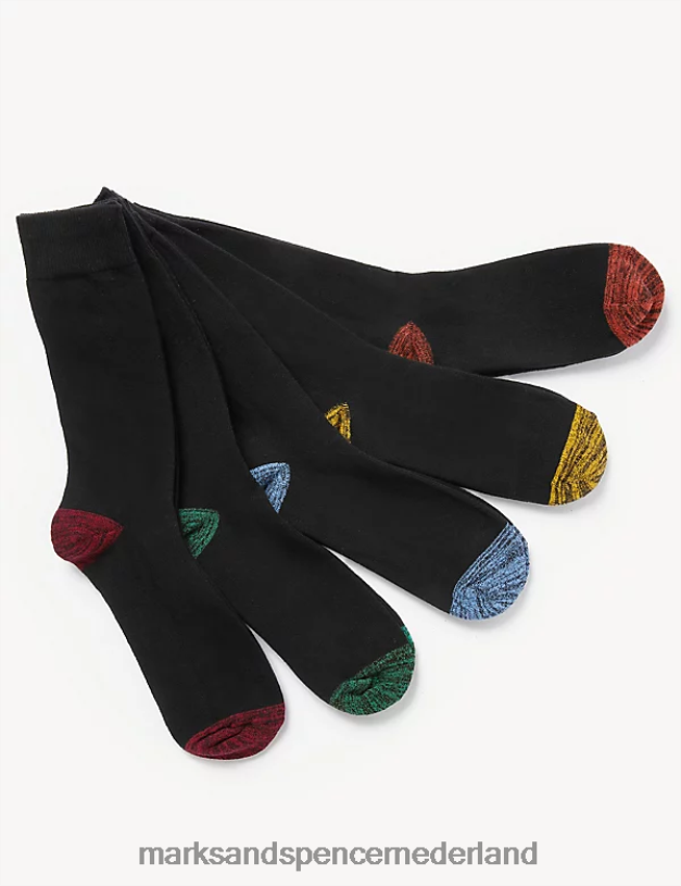 Marks & Spencer Heren 5 stuks coole en frisse katoenrijke sokken zwarte mix kleding N8VZP4826