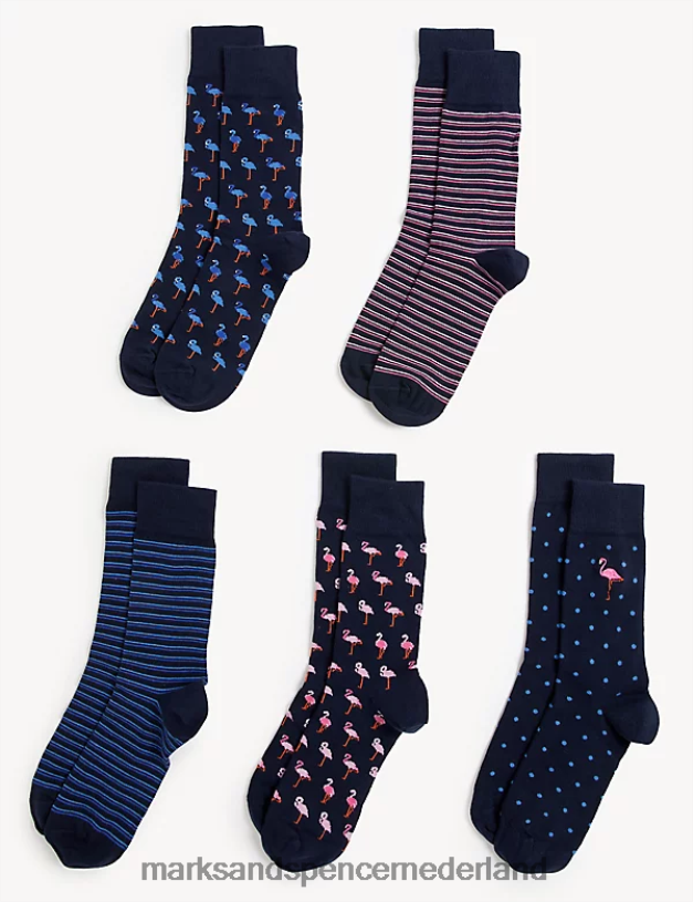 Marks & Spencer Heren 5 stuks coole en frisse sokken marine mix kleding N8VZP5558