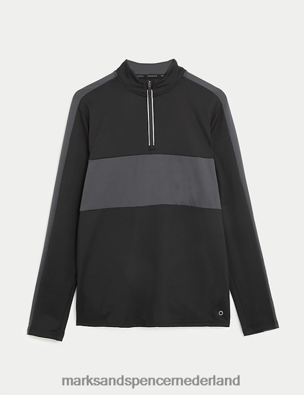 Marks & Spencer Heren Top met kleurblokken en halve rits zwarte mix kleding N8VZP5986
