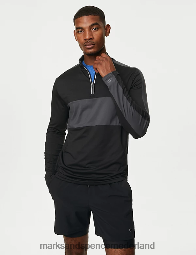 Marks & Spencer Heren Top met kleurblokken en halve rits zwarte mix kleding N8VZP5986
