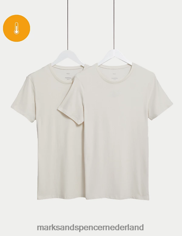 Marks & Spencer Heren 2 stuks Heatgen Light thermische top met korte mouwen ivoor kleding N8VZP7341