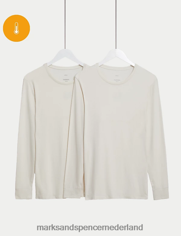 Marks & Spencer Heren 2 stuks Heatgen Light thermische top met lange mouwen ivoor kleding N8VZP5220