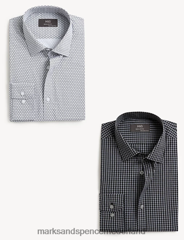 Marks & Spencer Heren 2 stuks overhemden met normale pasvorm en lange mouwen zwarte mix kleding N8VZP6812