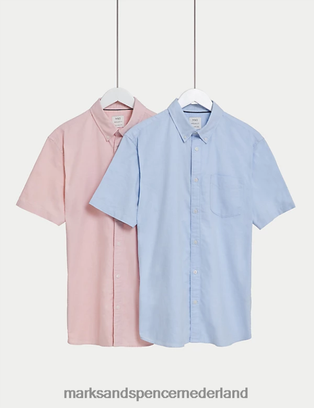 Marks & Spencer Heren 2 stuks puur katoenen Oxford-overhemden roze mix kleding N8VZP6918