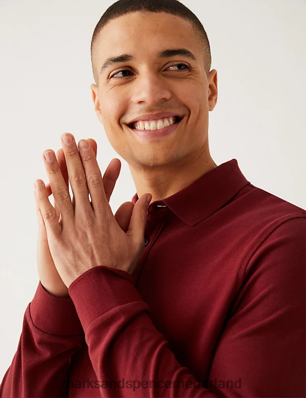 Marks & Spencer Heren 2 stuks puur katoenen poloshirts met lange mouwen marine mix kleding N8VZP4770