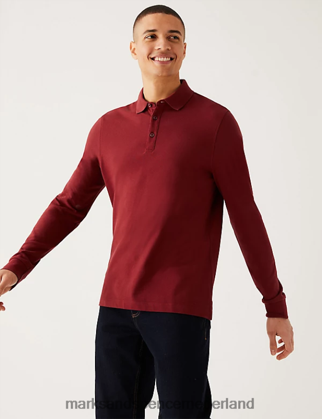 Marks & Spencer Heren 2 stuks puur katoenen poloshirts met lange mouwen marine mix kleding N8VZP4770