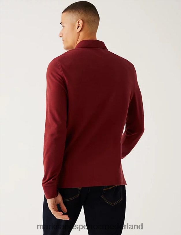 Marks & Spencer Heren 2 stuks puur katoenen poloshirts met lange mouwen marine mix kleding N8VZP4770