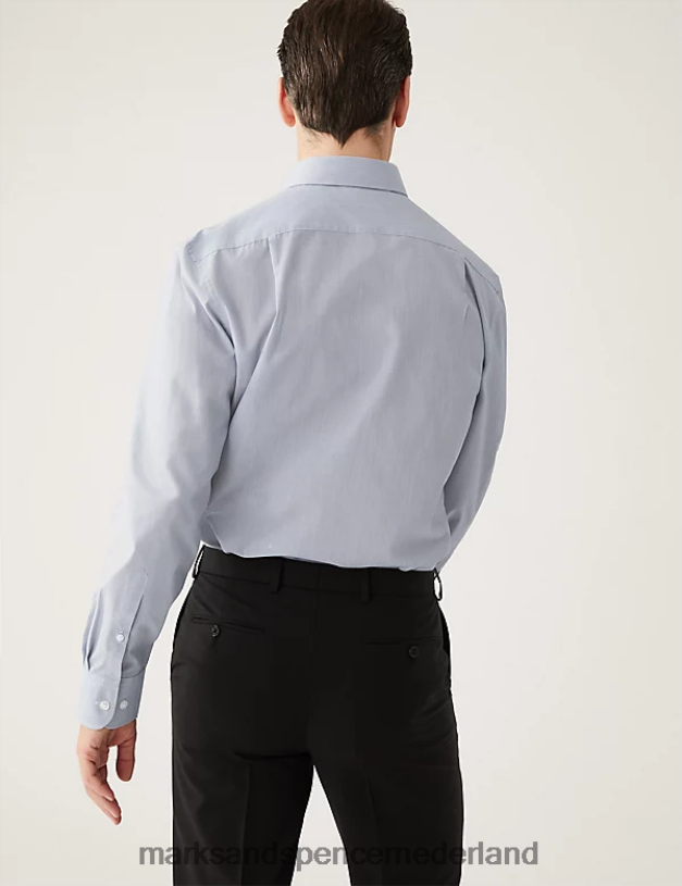 Marks & Spencer Heren 2 stuks regular-fit overhemden met lange mouwen en print blauw mengsel kleding N8VZP5038