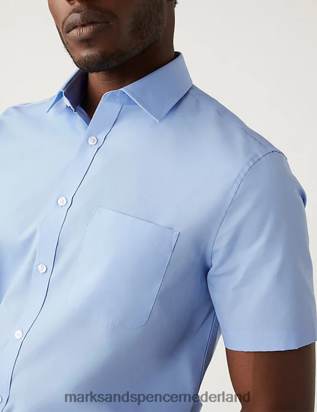 Marks & Spencer Heren 3 stuks op maat gemaakte overhemden met korte mouwen blauw kleding N8VZP6956