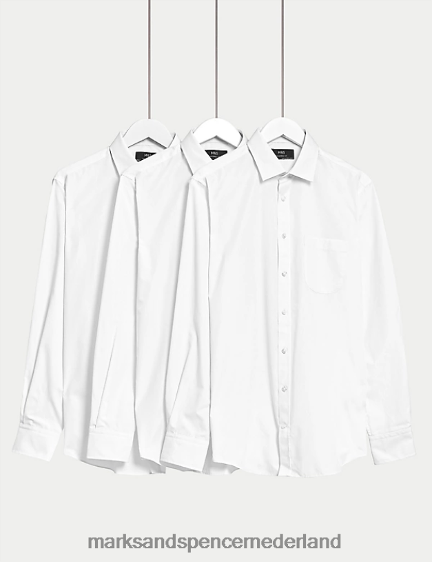 Marks & Spencer Heren 3 stuks op maat gemaakte overhemden met lange mouwen wit kleding N8VZP6129