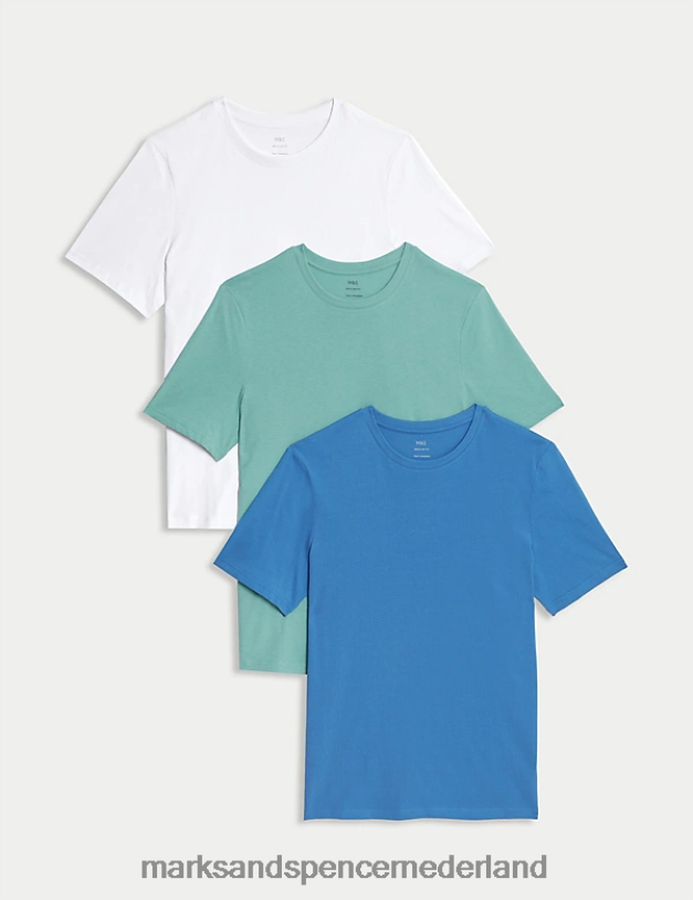 Marks & Spencer Heren 3 stuks puur katoenen T-shirts met ronde hals oceaan kleding N8VZP5094