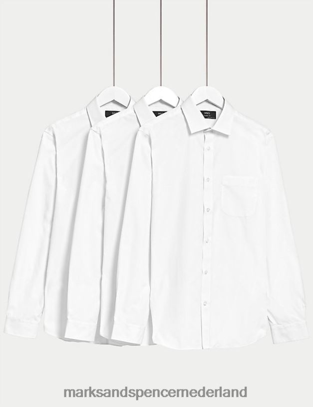 Marks & Spencer Heren 3 stuks skinny-fit overhemden met lange mouwen wit kleding N8VZP6571