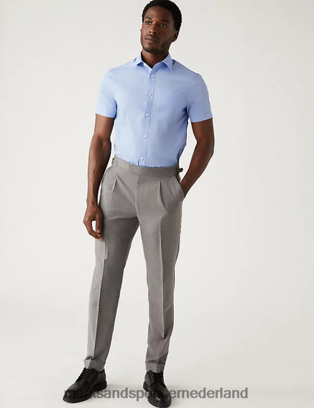 Marks & Spencer Heren 3 stuks slim-fit, gemakkelijk te strijken overhemden van katoenmix blauw kleding N8VZP4994