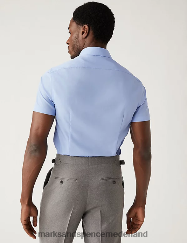 Marks & Spencer Heren 3 stuks slim-fit, gemakkelijk te strijken overhemden van katoenmix blauw kleding N8VZP4994
