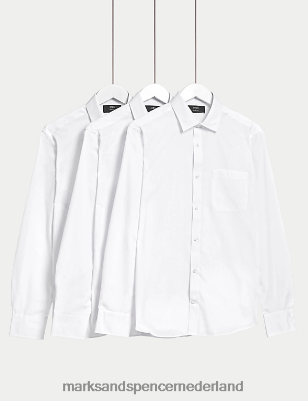 Marks & Spencer Heren 3 stuks slim-fit overhemden met lange mouwen wit kleding N8VZP6599