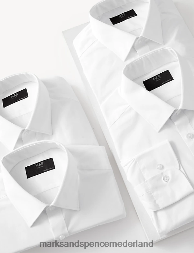 Marks & Spencer Heren 5 stuks slim-fit overhemden met lange mouwen witte mix kleding N8VZP6713