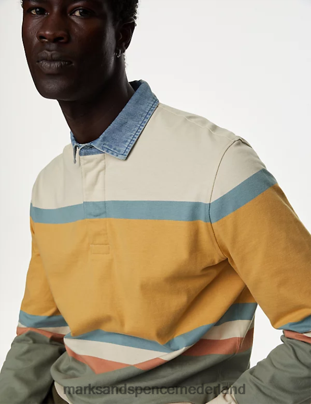 Marks & Spencer Heren Carnegie rugby van puur katoen ecru mix kleding N8VZP5125