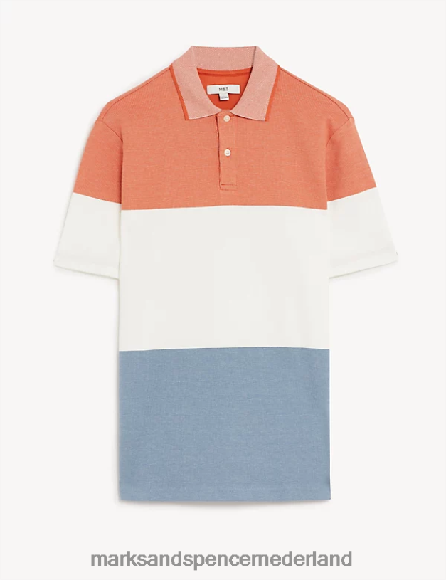 Marks & Spencer Heren Dubbelgebreid poloshirt van puur katoen zon brons kleding N8VZP6157