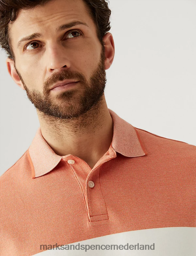 Marks & Spencer Heren Dubbelgebreid poloshirt van puur katoen zon brons kleding N8VZP6157
