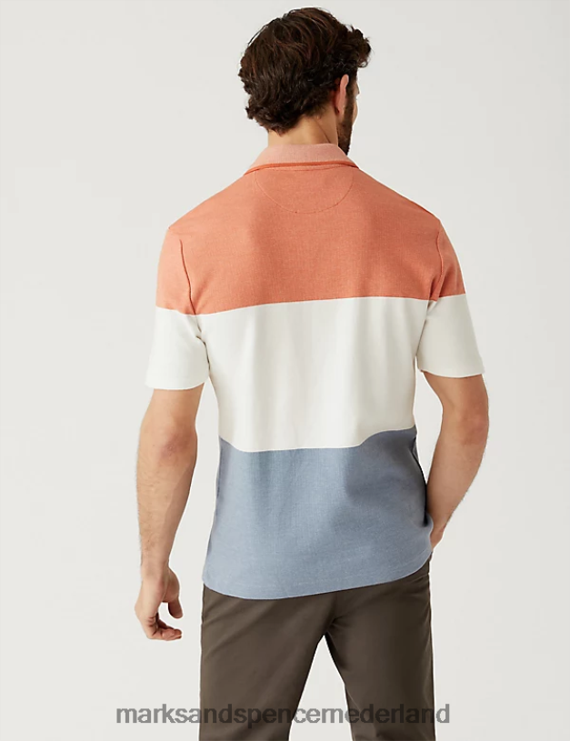 Marks & Spencer Heren Dubbelgebreid poloshirt van puur katoen zon brons kleding N8VZP6157