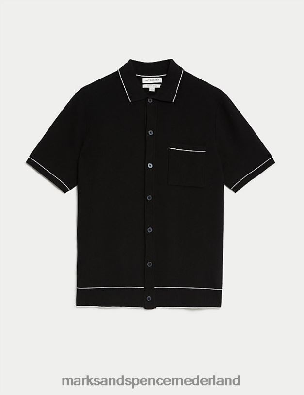 Marks & Spencer Heren Gebreid poloshirt van katoenmodalmix zwart kleding N8VZP5165