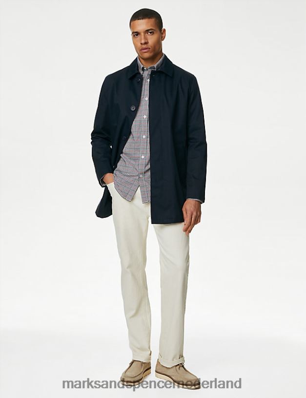 Marks & Spencer Heren Gemakkelijk te strijken Oxford-overhemd van puur katoen met ruiten marine mix kleding N8VZP5074