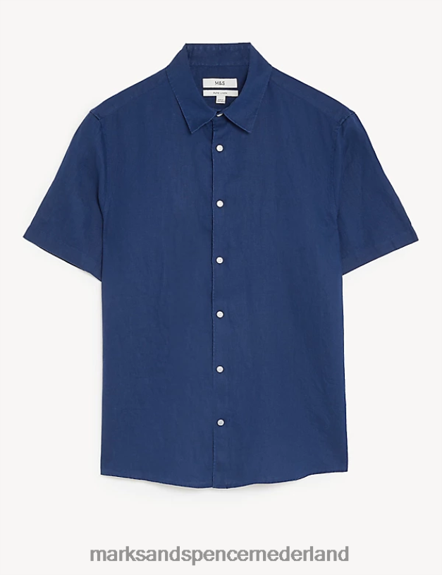 Marks & Spencer Heren Gemakkelijk te strijken overhemd van zuiver linnen marine kleding N8VZP5310