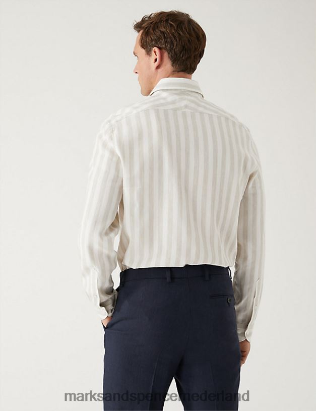 Marks & Spencer Heren Getailleerd Italiaans linnen wonderoverhemd licht natuurlijk kleding N8VZP5455