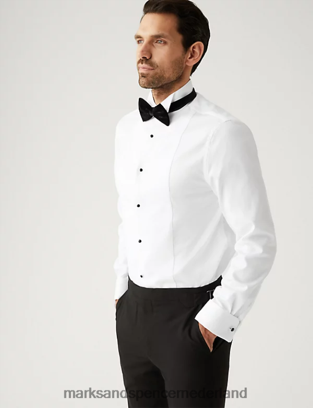 Marks & Spencer Heren Getailleerd dineroverhemd van puur katoen wit kleding N8VZP5718