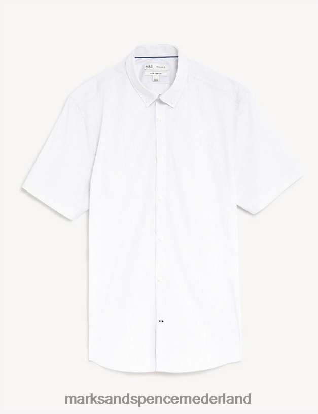 Marks & Spencer Heren Katoenrijk gestreept overhemd met normale pasvorm witte mix kleding N8VZP6889