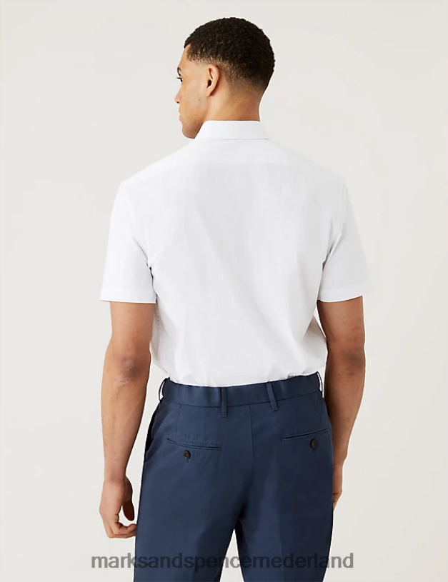 Marks & Spencer Heren Katoenrijk gestreept overhemd met normale pasvorm witte mix kleding N8VZP6889