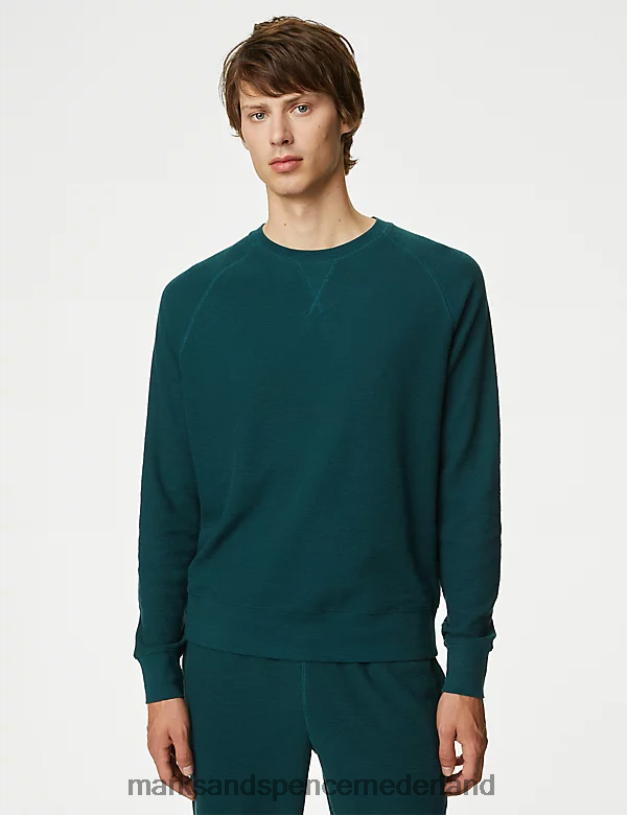 Marks & Spencer Heren Loungewear-sweatshirt van puur katoen donkergroen kleding N8VZP6824