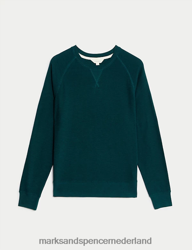 Marks & Spencer Heren Loungewear-sweatshirt van puur katoen donkergroen kleding N8VZP6824