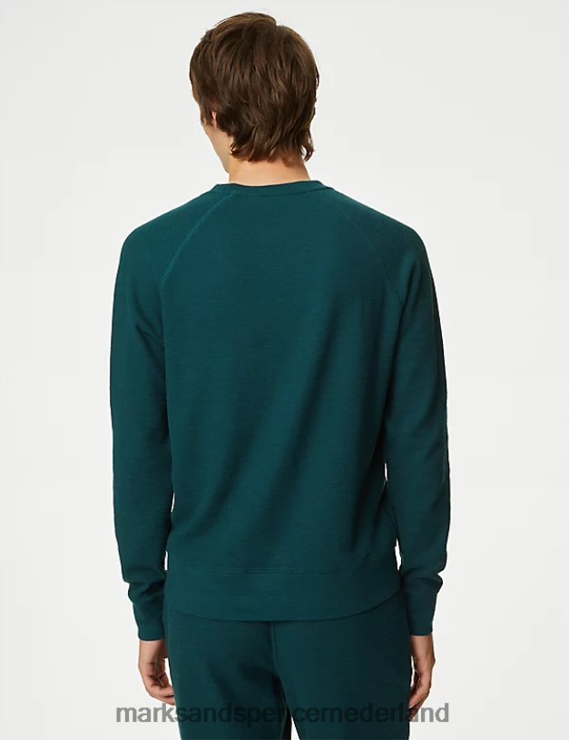 Marks & Spencer Heren Loungewear-sweatshirt van puur katoen donkergroen kleding N8VZP6824