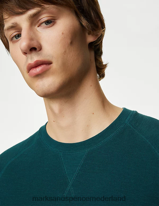 Marks & Spencer Heren Loungewear-sweatshirt van puur katoen donkergroen kleding N8VZP6824