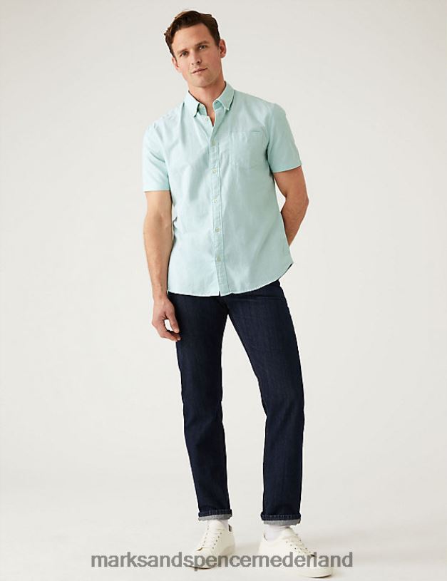 Marks & Spencer Heren Oxford-overhemd van puur katoen groente kleding N8VZP5858