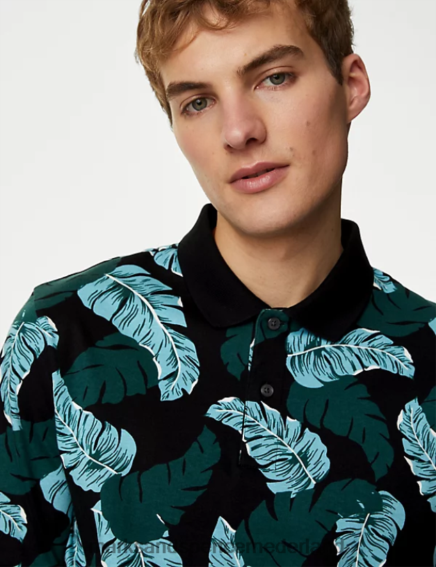 Marks & Spencer Heren Poloshirt van puur katoen met botanische print zwarte mix kleding N8VZP6107