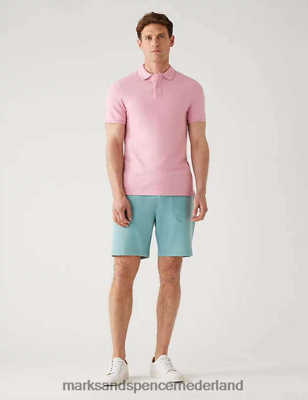 Marks & Spencer Heren Slim-fit piqué-poloshirt van puur katoen roze roze kleding N8VZP6763