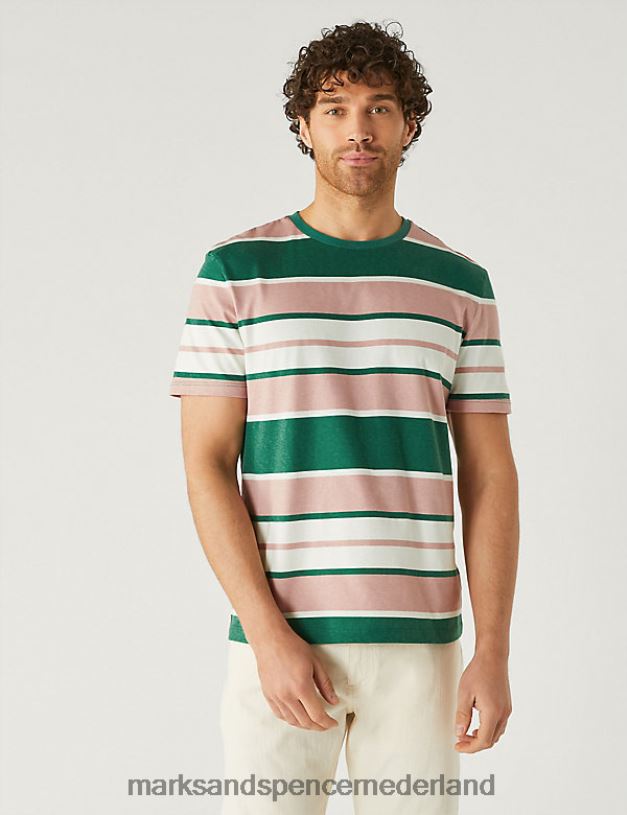 Marks & Spencer Heren T-shirt van puur katoen met kleurblokken groene mix kleding N8VZP5457