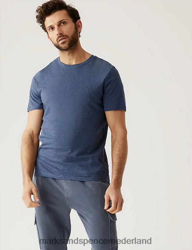 Marks & Spencer Heren T-shirt van puur katoen met ronde hals denim kleding N8VZP146