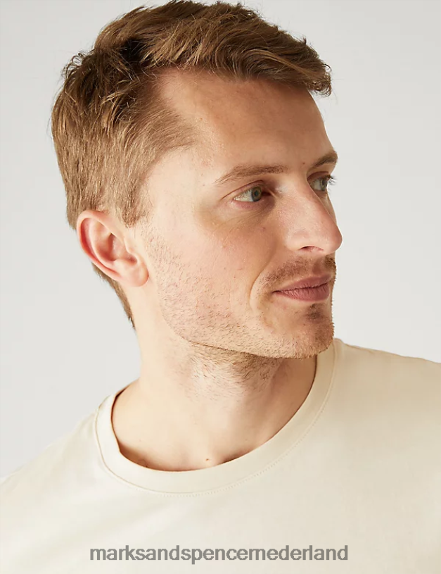 Marks & Spencer Heren T-shirt van puur katoen met ronde hals ecru kleding N8VZP151