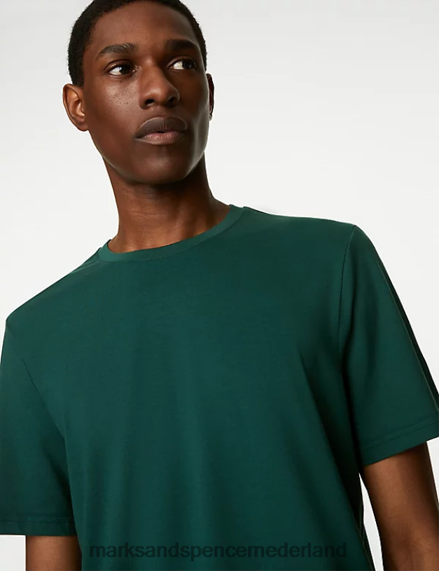 Marks & Spencer Heren T-shirt van puur katoen met ronde hals fles groen kleding N8VZP167