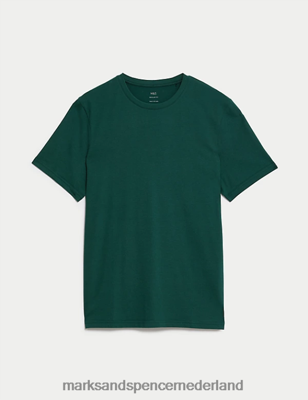 Marks & Spencer Heren T-shirt van puur katoen met ronde hals fles groen kleding N8VZP167