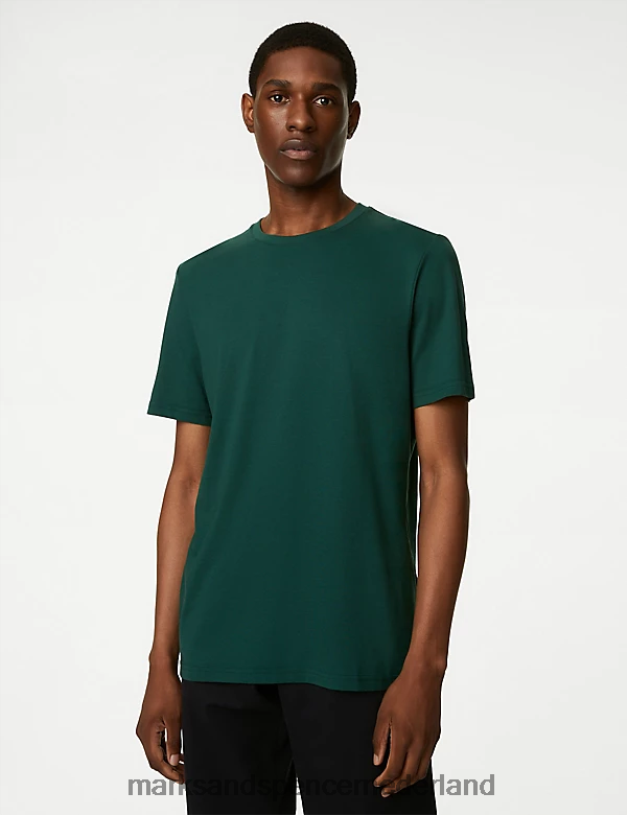 Marks & Spencer Heren T-shirt van puur katoen met ronde hals fles groen kleding N8VZP167