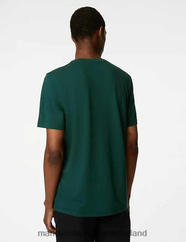 Marks & Spencer Heren T-shirt van puur katoen met ronde hals fles groen kleding N8VZP167