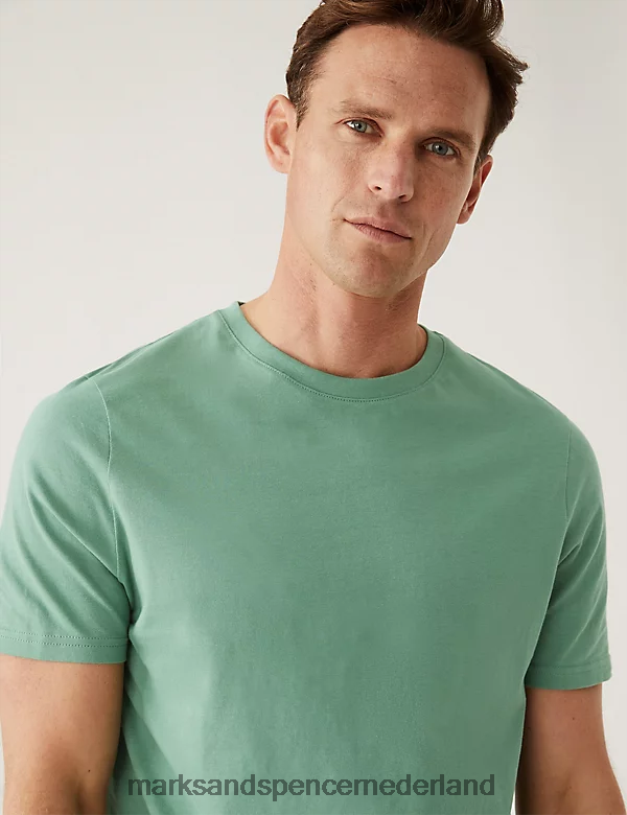 Marks & Spencer Heren T-shirt van puur katoen met ronde hals fris groen kleding N8VZP7