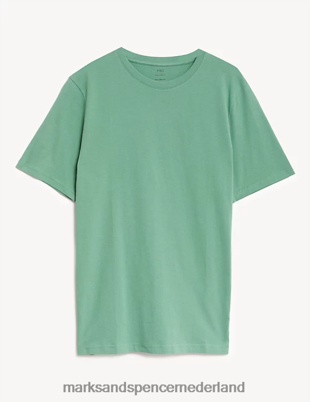 Marks & Spencer Heren T-shirt van puur katoen met ronde hals fris groen kleding N8VZP7