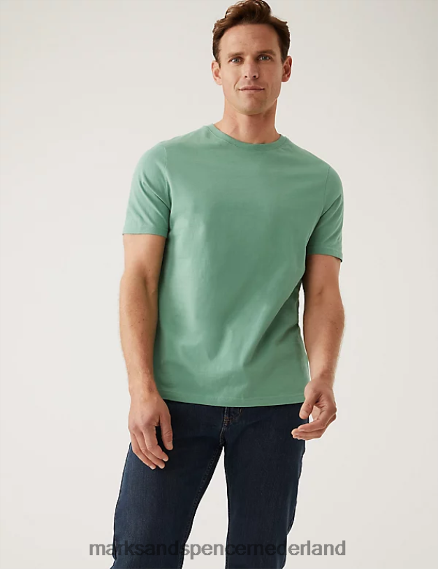 Marks & Spencer Heren T-shirt van puur katoen met ronde hals fris groen kleding N8VZP7