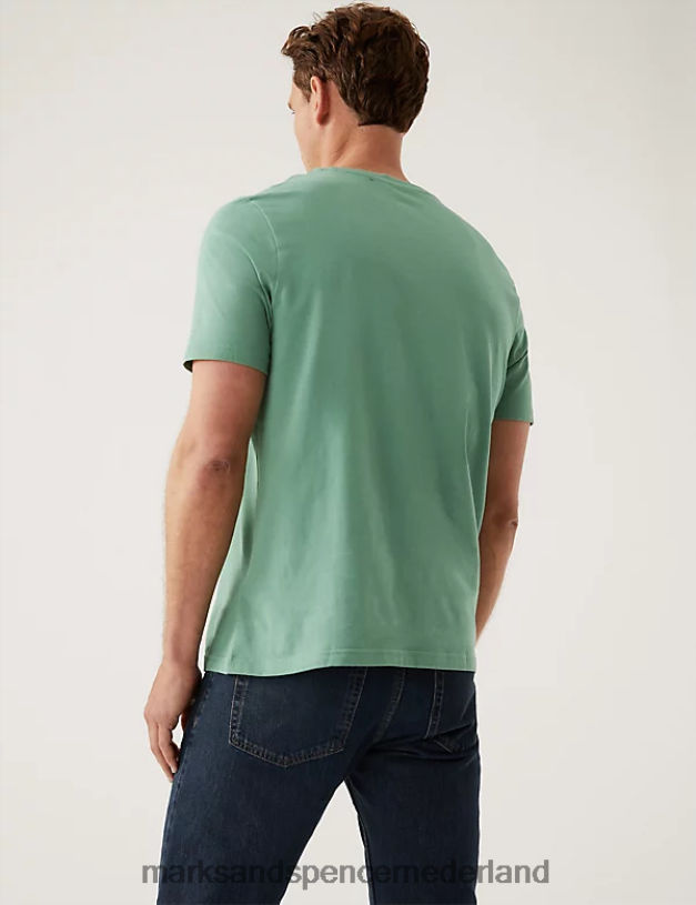 Marks & Spencer Heren T-shirt van puur katoen met ronde hals fris groen kleding N8VZP7